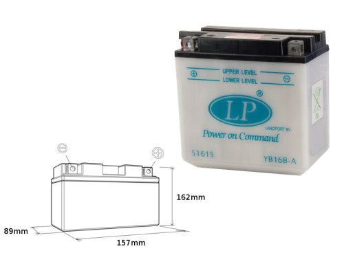 Батарея landport yb16b-a (mb lb16b-a) 12v 16ah (160x90x158) обслуговується - без електроліту (5)
