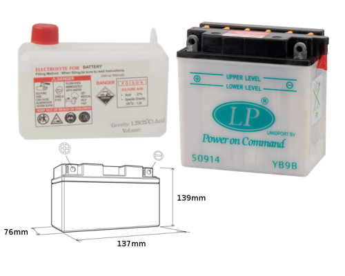 Батарея landport yb9-b (md lb9b) 12v 9ah 137x76x140 (12n9-4b-1) можна обслуговуватися - електроліт окремо (4) ue2019/1148