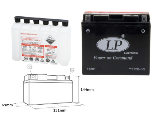 Батарея landport yt12b-bs (ma lt12b-bs) 12v 11ah 151x70x130 не обслуговується - електроліт окремо (4) ue2019/1148