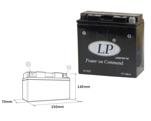 Акумулятор landport yt14b-4 (ms lt14b-4) 12v 12ah 150x69x145 не обслуговується - затоплений (6) (175a)