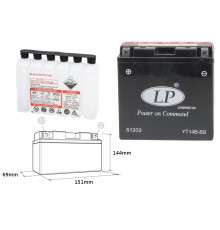 Батарея landport yt14b-bs (ma lt14b-bs) 12v 12ah 150x69x145 не обслуговується - електроліт окремо (4) ue2019/1148(190a)