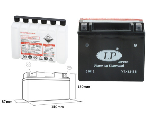 Батарея landport ytx12-bs (ma ltx12-bs) 12v 10ah 152x88x131 (gtx12bs) не обслуговується - електроліт окремо (4) ue2019/1148