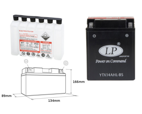 Landport батарея ytx14ahl-bs (ma ltx14ahl-bs) 12v 12ah 134x89x166 (arctic cat, moto guzzi) не обслуговується - електроліт окремо (4) ue2019/1148