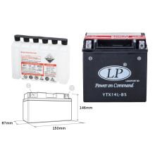 Landport батарея ytx14l-bs (ma ltx14l-bs) 12v 12ah 152x88x147 (harley davidson 883/1200) не обслуговується - електроліт окремо (4) eu2019/1148