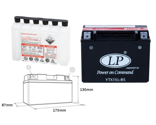 Landport батарея ytx15l-bs (ma ltx15l-bs) 12v 12ah 175x87x130 не обслуговується - електроліт окремо (2) ue2019/1148