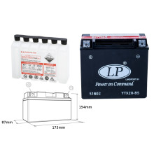 Landport батарея ytx20-bs (ma ltx20-bs) 12v 18ah 175x86x154 не обслуговується - електроліт окремо (2) ue2019/1148 - заміняє ytx20hbs l (ytx20h-bs)