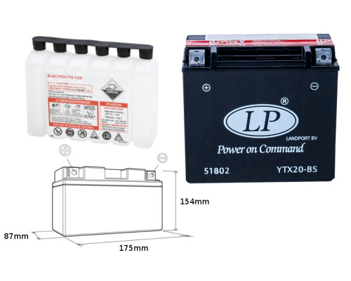 Landport батарея ytx20-bs (ma ltx20-bs) 12v 18ah 175x86x154 не обслуговується - електроліт окремо (2) ue2019/1148 - заміняє ytx20hbs l (ytx20h-bs)