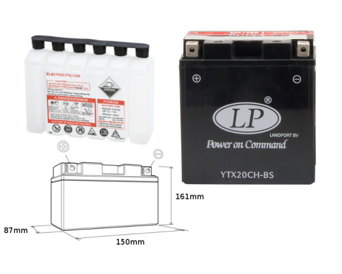 Батарея landport ytx20ch-bs (ma ltx20ch-bs) (ytx20a-bs) 12v 18ah 150x87x161 не обслуговується - електроліт окремо (4) ue2019/1148