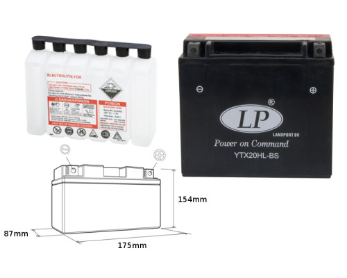 Landport батарея ytx20hl-bs (ma ltx20hl-bs) 12v 18ah 175x87x155 не обслуговується - електроліт окремо (2) ue2019/1148
