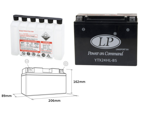 Батарея landport ytx24hl-bs (ma ltx24hl-bs) 12v 24ah 205x87x162 не обслуговується - електроліт окремо (2) ue2019/1148