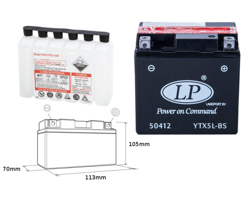 Landport батарея ytx5l-bs (ma ltx5l-bs) 12v 4ah 114x71x106 не обслуговується - електроліт окремо (8) ue2019/1148