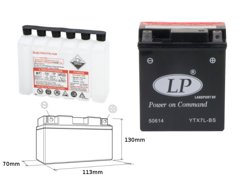 Батарея landport ytx7l-bs (ma ltx7l-bs) 12v 6ah 113x70x130 (gtx7lbs) не обслуговується - електроліт окремо (6) ue2019/1148
