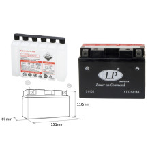 Батарея landport ytz14s-bs (ma ltz14s-bs) 12v 12ah 150x87x110 (gtz14s) не обслуговується - електроліт окремо (4) eu2019/1148
