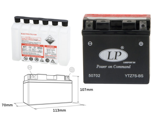 Батарея landport ytz7s-bs (ma ltz7s-bs) (ma ltz7s-bs) 12v 6ah 113x70x105 (gtz7s) не обслуговується - електроліт окремо (6) ue2019/1148