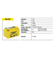 Акумулятор motobatt quadflex mbtz10s (ytx7abs,ytz10s) 12v 8.6ah 151x87x95 не обслуговується - залив (190) (8)