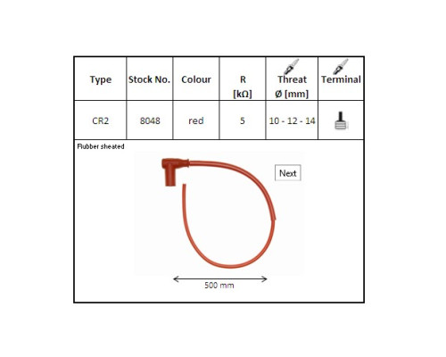 NGK ГУМОВИЙ КУТОВИЙ КОВПАК ІСКРИ (90) 50 CMM WIRE ЧЕРВОНИЙ (№ 8048)