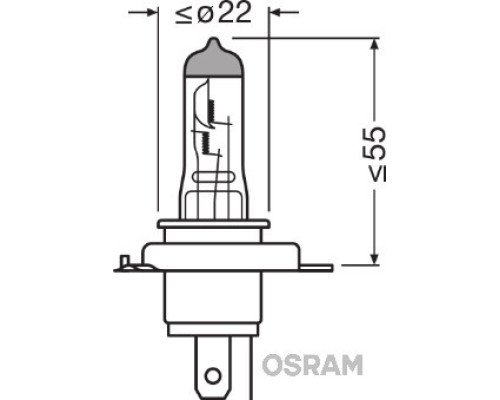 Лампа osram h4 12v 60/55w p43t night breaker® laser (+150%) 1 шт.
