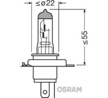 Лампа osram h4 12v 60/55w p43t night breaker® laser (+150%) 1 шт.