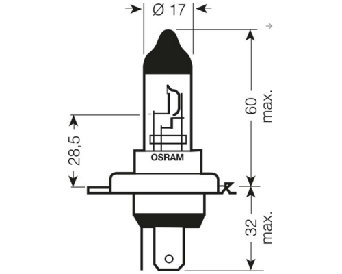 Лампочка osram h4 12v 60/55w p43t ориг