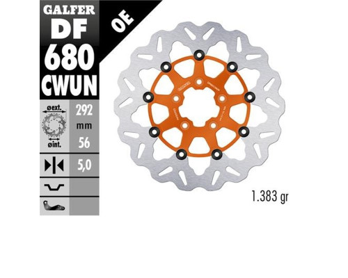 Гальмівний диск galfer передний harley-davidson (292x56x5) (хвиля) пливаючий колір оранжевий (див. опис)