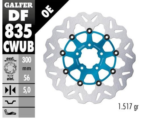 Диск гальмівний galfer передний harley-davidson (300x56x5) floating blue