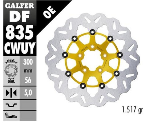 Диск гальмівний galfer передний harley-davidson (300x56x5) плаваючий золотий колір
