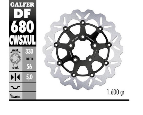 Диск гальмівний galfer передний harley-davidson (330x56x5) (wave) (oversize) плаваючий (див. опис)