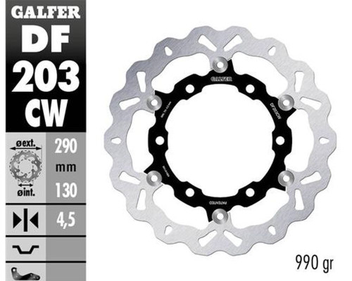 Диск гальмувальний передний galfer kawasaki ninja 250r '08-'12, zx25r '20-'21 (290x130x4.5 mm) алюмінієвий центр (990 грам)