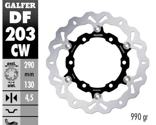 Диск гальмувальний передний galfer kawasaki ninja 250r '08-'12, zx25r '20-'21 (290x130x4.5 mm) алюмінієвий центр (990 грам)