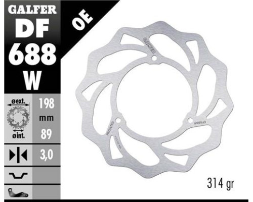 Диск гальмівний galfer передний ktm sx 65 '98-23, husqvarna tc 65 '17-23, gas gas mc 65 '21-23 (198x89x3mm) (3x6,5mm) хвиля