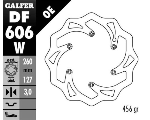 Galfer передний гальмувальний диск ktm sx/ex, husaberg, husqvarna, gas gas wave (260x127x3mm) (ktm oem pattern)