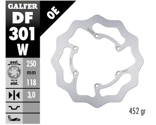 Galfer передний гальмувальний диск suzuki rm 125/250 '85-'08, dr-z 250/400 '00-, yamaha wr 250f '03-'16, wr/yz 426f/450f '00-'15, yz 125/250 '08-'17 wave (250x118x3mm )