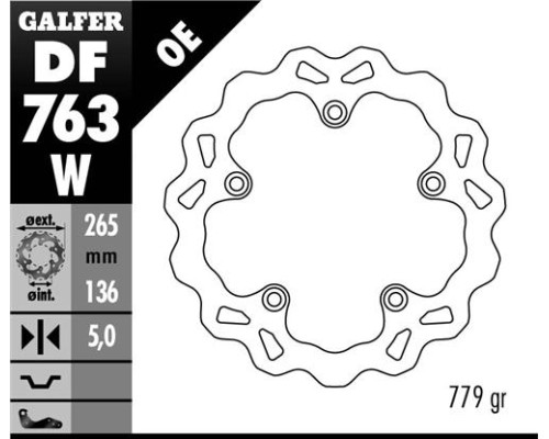 Galfer задній гальмувальний диск bmw f 650gs 800/ k1200/ r1200 (265x136x5) (ng1045) хвиля