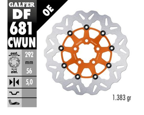 Диск гальмівний задній galfer harley-davidson (292x56x5) (хвиля) пливаючий колір помаранчевий