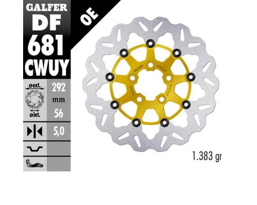 Диск гальмівний задній galfer harley-davidson (292x56x5) (хвиля) пливаючий золотий колір