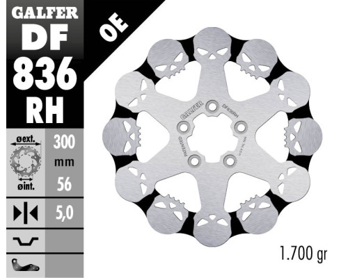 Диск гальмувальний galfer задний harley-davidson (300x56x5) череп (мариунок черепа)