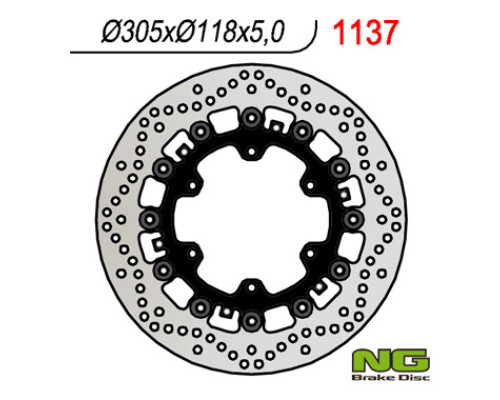 Ng передній гальмівний диск bmw k1100lt/rs '89-00, r1100gs/r '93-94, r1100r/rt/rs '92-01 (305x118x5mm) (6x9.0mm) плаваючий