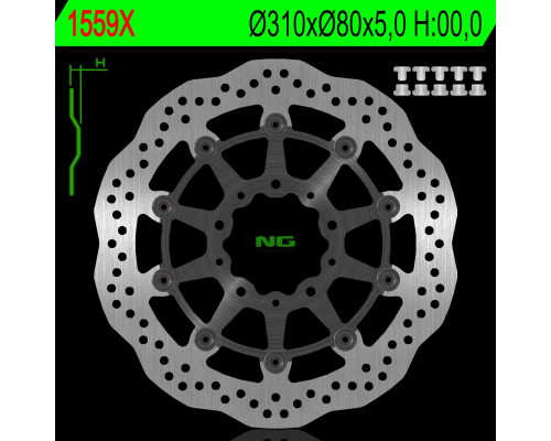 Ng передній гальмівний диск kawasaki z 1000 abs 15-17, z 1000 15-17, zs6r 13-17, z800 12-18, gtr 1400 07-18, zzr 1400 06-18 (310x80x5.0mm) хвиля плаваюча