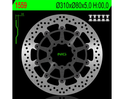 Ng передній гальмівний диск kawasaki z 1000 abs 15-17, z 1000 15-17, zx6r 13-17, z800 12-18, gtr 1400 07-18, zzr 1400 06-18 (310x80x5mm) плаваючий