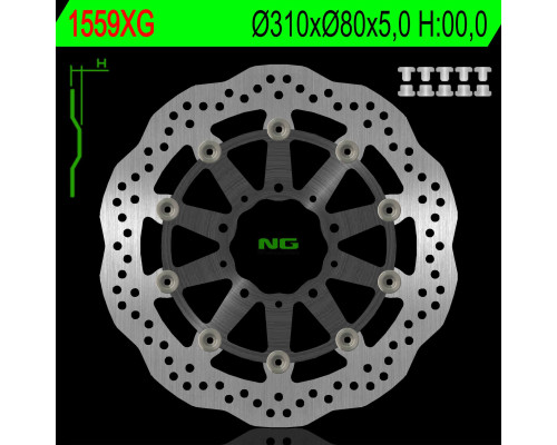 Ng передній гальмівний диск kawasaki z 1000 abs 15-17, z 1000 15-17, zx6r 13-17, z800 12-18, gtr 1400 07-18, zzr 1400 06-18 (310x80x5mm) хвиля плаваюча (алюмін. центр)