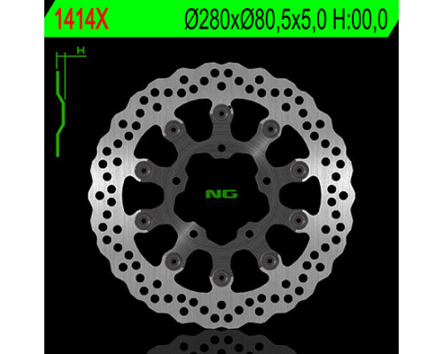 Ng гальмівний диск передній kawasaki zx6r / 6rr / 636 '03-'04 (280x80.5x5.0) (5x10.5mm)