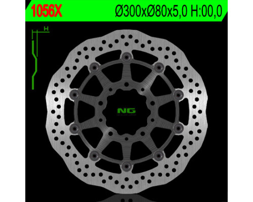 Ng передній гальмівний диск kawasaki zx6r '05-'16, er6f/n '06-'18, kle 650 versys '07-'22, z750, z1000, zx10r (300x80x5) (5x10,5mm) хвиля плаваюча