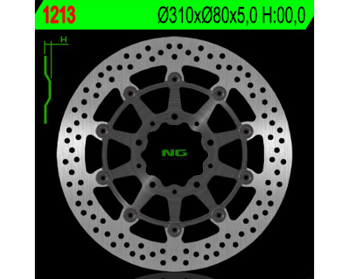 Ng передній гальмівний диск kawasaki zx6r 636 13-16, z800 12-17, zx10r 08-15, z1000 14-20, zzr1400 06-17, gtr1400 07-18, zx14 07-15 (310x80x5) плаваючий