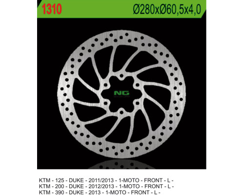 Ng передній гальмівний диск ktm 125/200 duke '11-'13, 390 duke '13-'14 (280x60.5x4.0) (6x8.5mm)