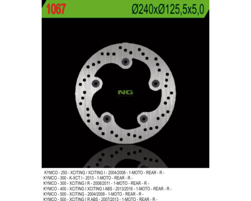 Ng гальмівний диск задній kymco xciting 250/300/500 (240x125.5x5) (5x10.5mm)