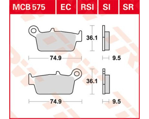 Тормозні колодки trw lucas kh131 sinter offroad honda crf 230 08-10, xr 250 88-97, xr 600 91-99, yamaha wr 125 98-07, задні