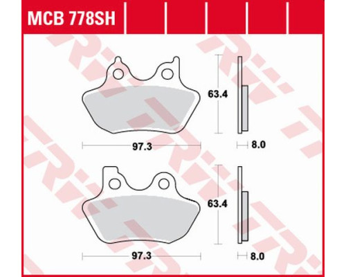 Гальмівні колодки trw lucas kh400 sinter street xl 883 99-03, xl 1200 00-03, flhri / flstc / fxd 1450 99-07, flhrc / flhx / fxdl 1584 06-07, задні
