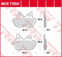 Гальмівні колодки trw lucas kh400 sinter street xl 883 99-03, xl 1200 00-03, flhri / flstc / fxd 1450 99-07, flhrc / flhx / fxdl 1584 06-07, задні