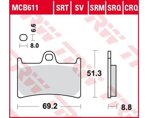 Тормозні колодки trw lucas zf kh252 sinter road/track yamaha fzs/fz6 600 '98-'10, yzf r6 '99-, mt-07 '14-'17, tracer 700 '16-, fz8 '10-'16, mt-09 '15-, tdm 900 '02-'14, fzs/f z1 1000 '01-'15, yzf r1 '