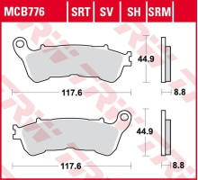 Тормозні колодки trw lucas zf kh388 sinter road/track honda cbf 500 '04-'08, cb 600 hornet '07-'15, cbf 600 '04-'13, vt 750 shadow, cbf 1000 '10-'16, vfr 800 '06-'13, xl 1000v varadero 04-'13, cb 1100 '14-,